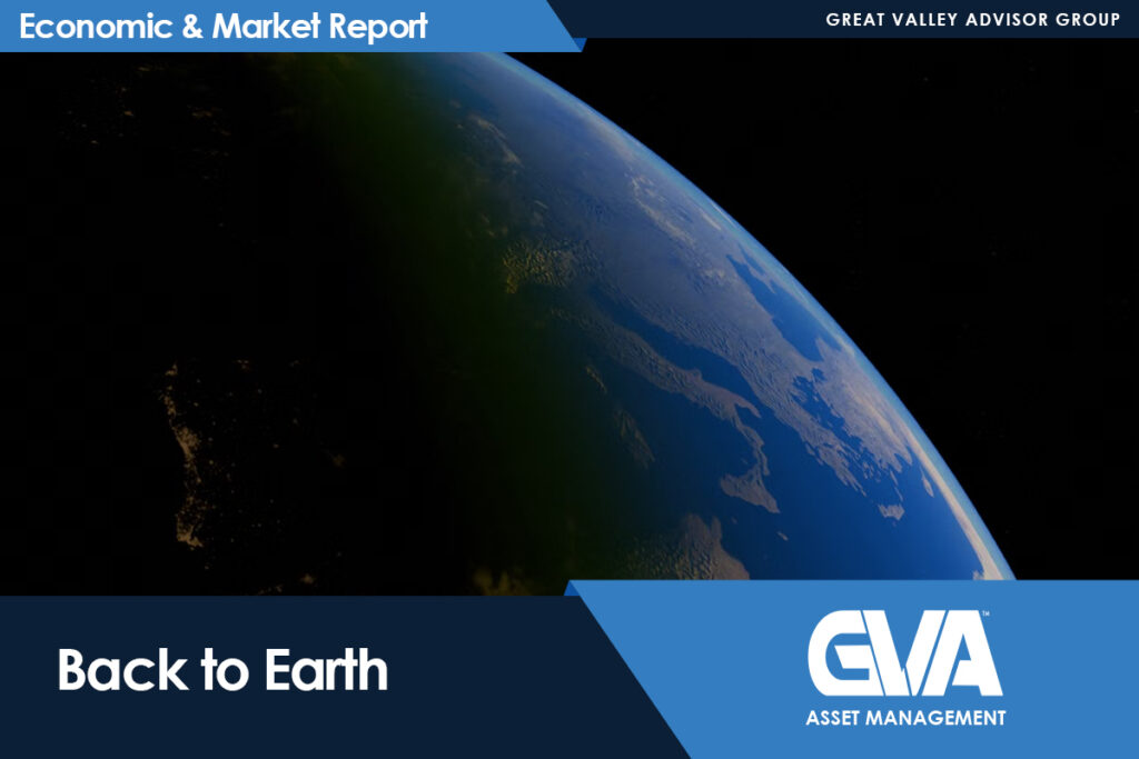 Earth viewed from space with a blue 'Economic & Market Report' banner and 'Back to Earth' title for GVA Asset Management.